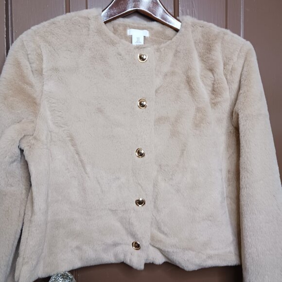 H & M Women's Teddy Cardigan Beige Soft and Fluffy size S - Picture 10 of 10
